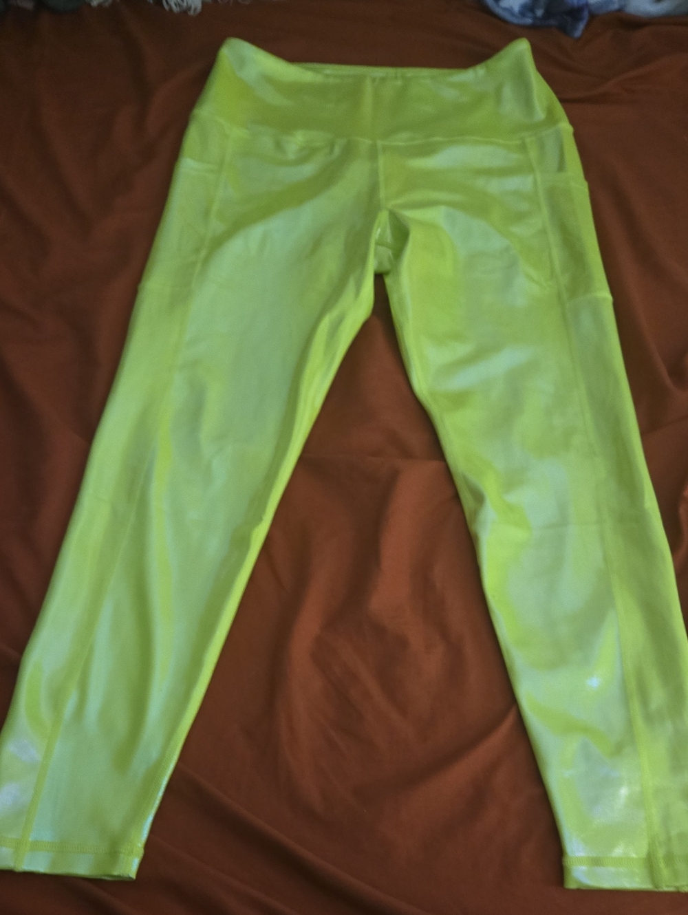 Love Her Womens XL Neon Yellow, Iridescent Leggings